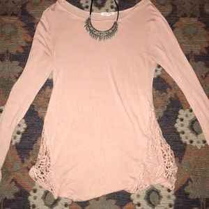 Long sleeve lace side cotton shirt